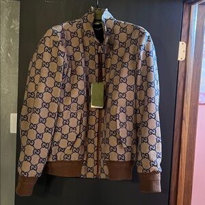 Gucci Tan and Blue Monogram Jacket